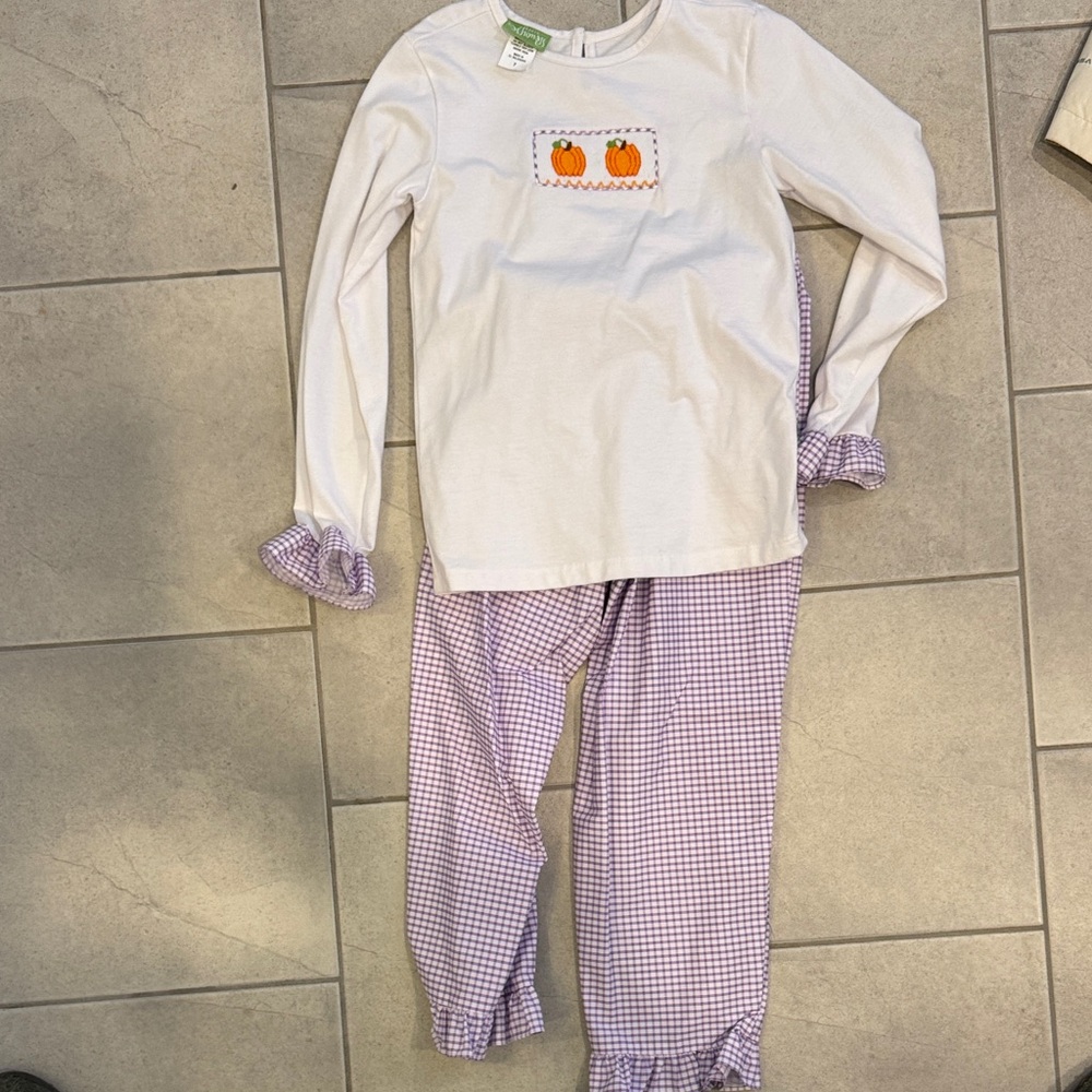 White Long Sleeve Kids Shirt and Pants with Pumpkin Patch Design